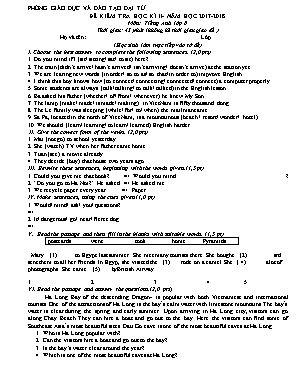 Đề kiểm tra học kỳ II môn Tiếng Anh Lớp 8 - Năm học 2017-2018 - Phòng giáo dục và đào tạo Đại Từ